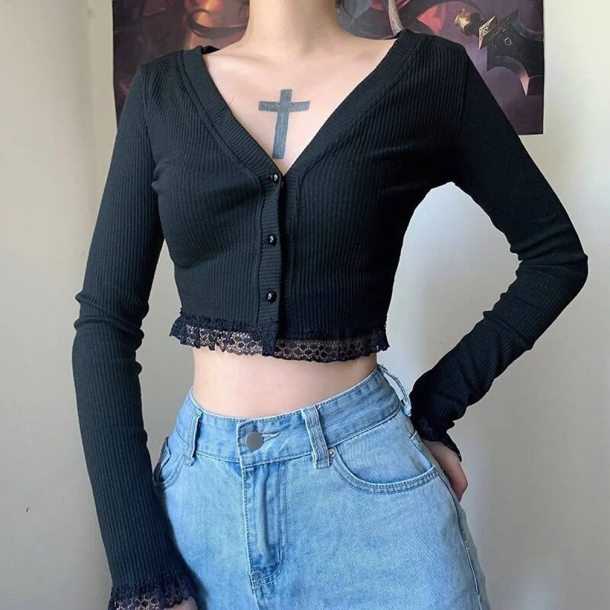 Vintage Gothic Lace Black Cardigan
