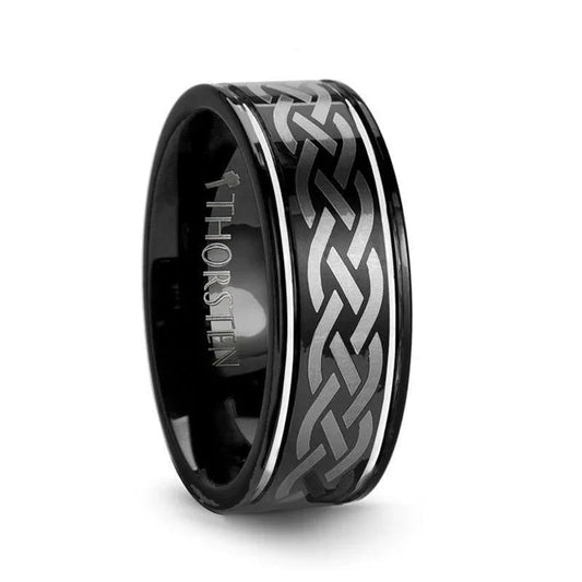 KILDARE Celtic Engraved Black Tungsten Wedding Band – 8mm