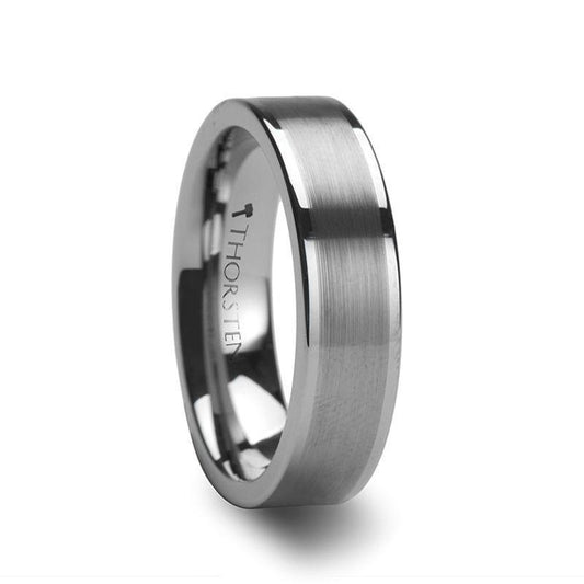 MILANA Women’s Tungsten Ring – Flat Brushed Center with Polished Edges, 4mm or 6mm