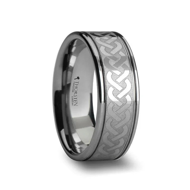 McKINNEY Celtic Knot Laser Engraved Tungsten Wedding Ring Wide - 10mm