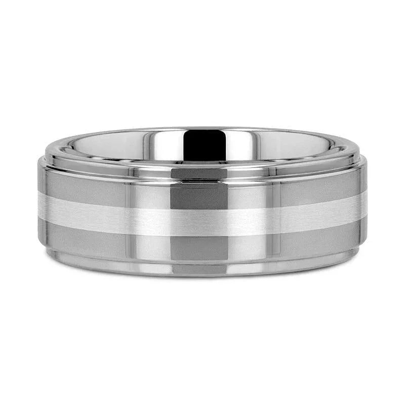 VALKYRIE Raised Center Tungsten Ring with Brushed Stripe – 6mm & 8mm