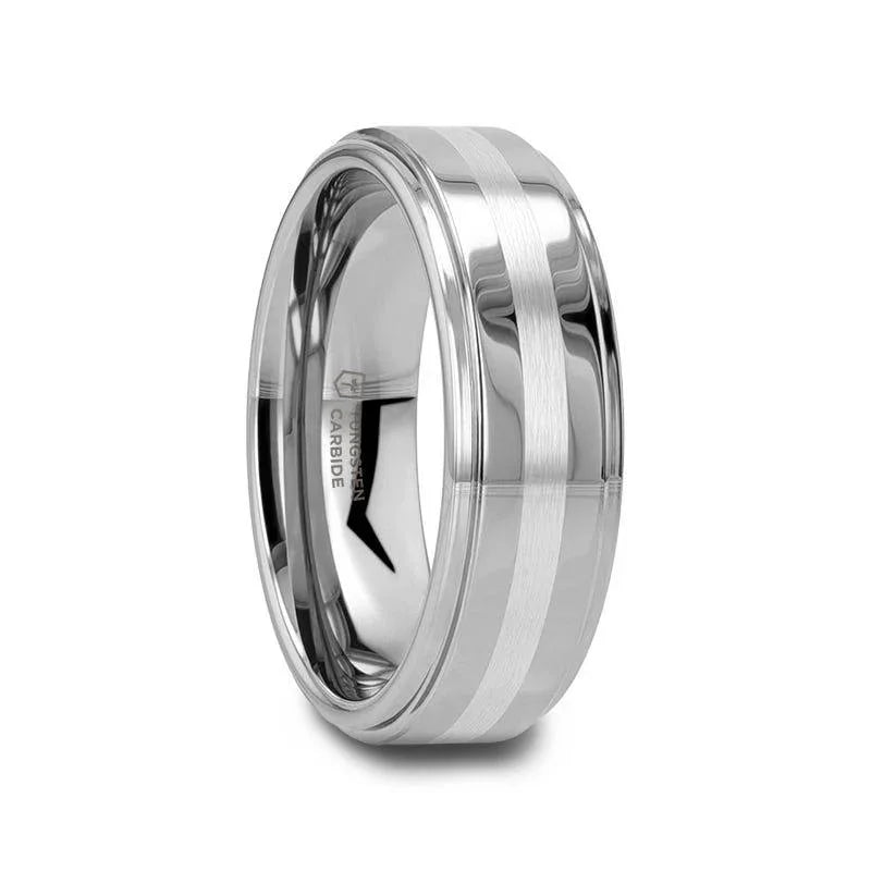 VALKYRIE Raised Center Tungsten Ring with Brushed Stripe – 6mm & 8mm