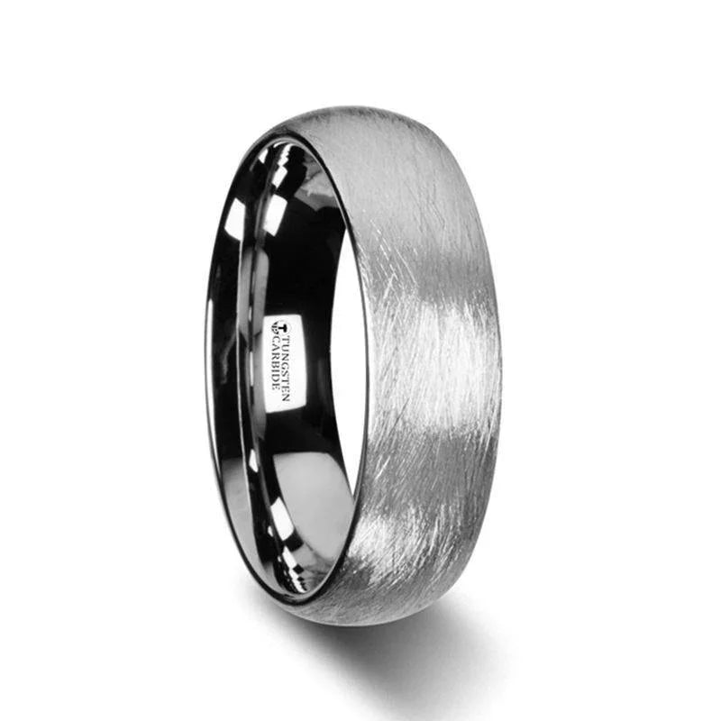 BLACKWALD Domed Tungsten Carbide Ring with Wire Brushed Finish – 6mm & 8mm