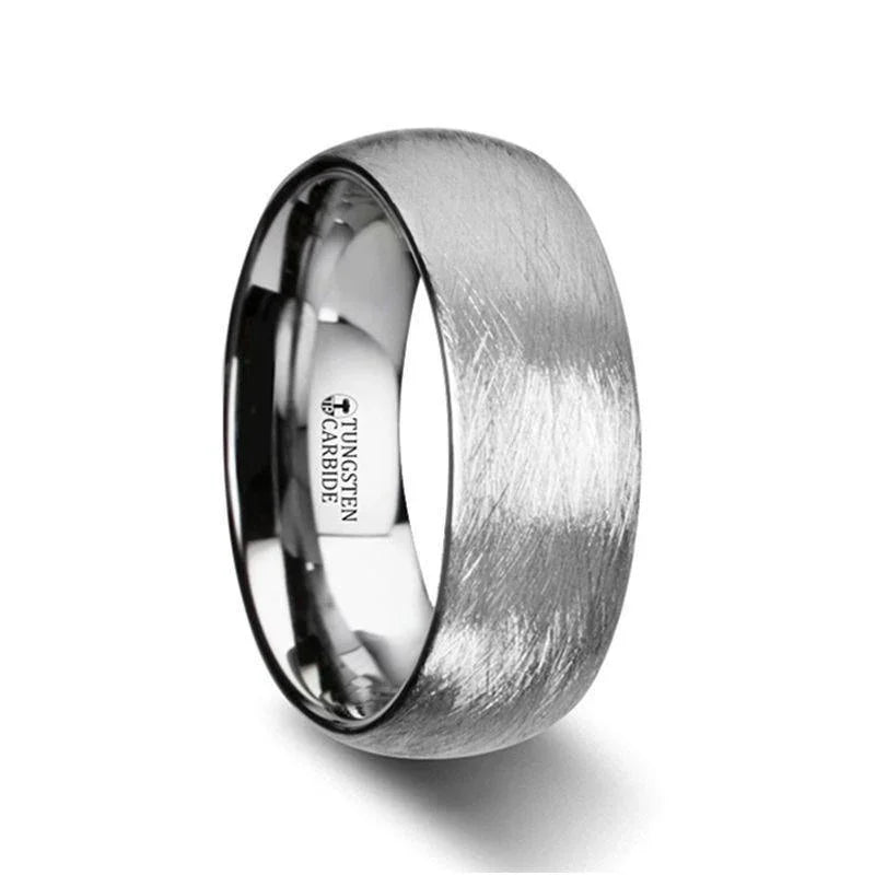 BLACKWALD Domed Tungsten Carbide Ring with Wire Brushed Finish – 6mm & 8mm