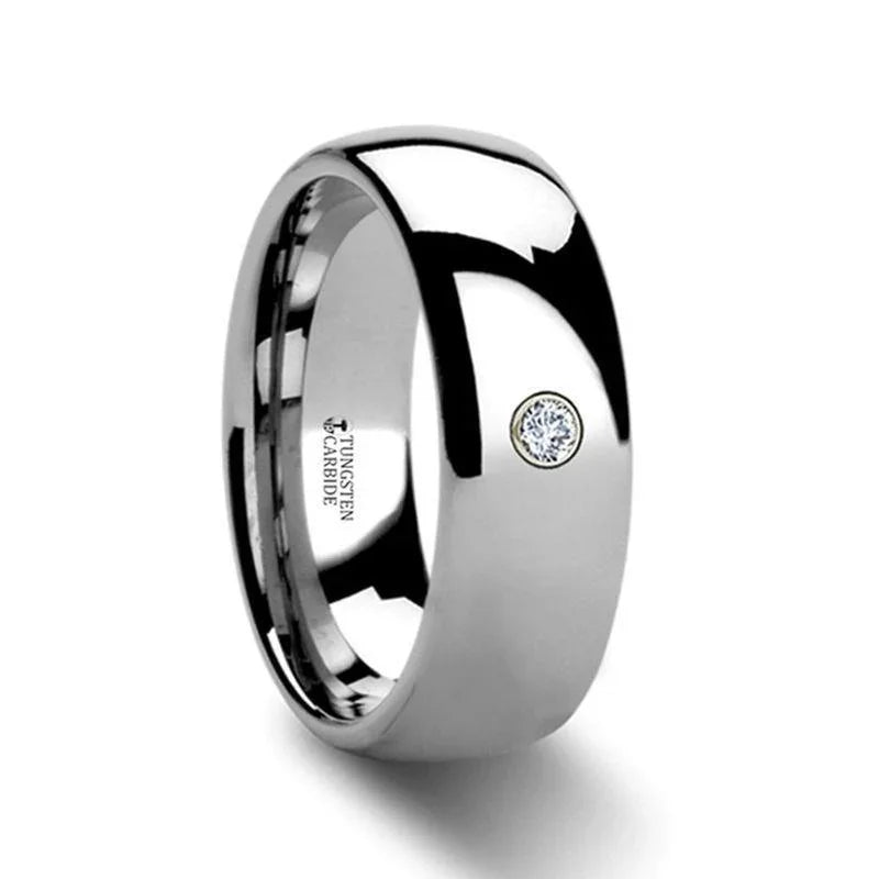 BERKSHIRE Domed Diamond Tungsten Ring with .06 ct Diamond – 6mm or 8mm