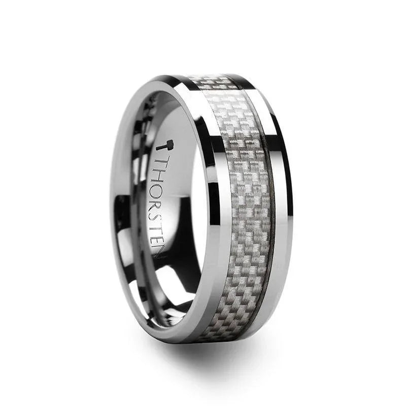 ULTIMA Beveled Tungsten Wedding Band with White Carbon Fiber - 4mm - 6mm