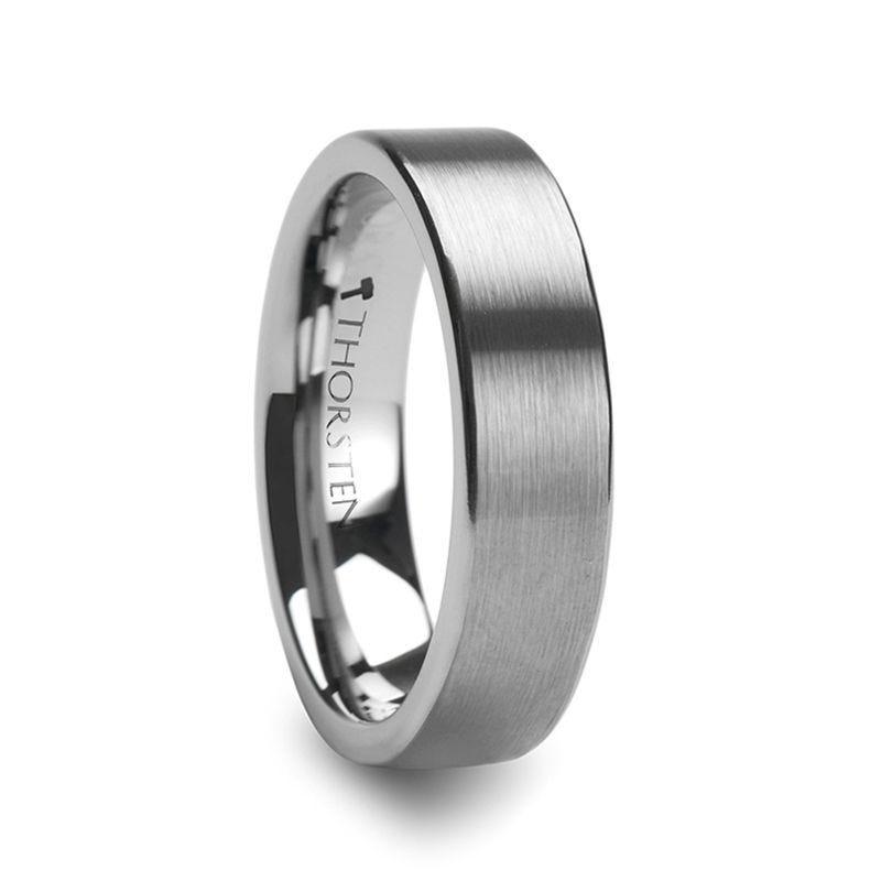 MESSALINA Flat Brushed Tungsten Carbide Wedding Band, 4mm or 6mm