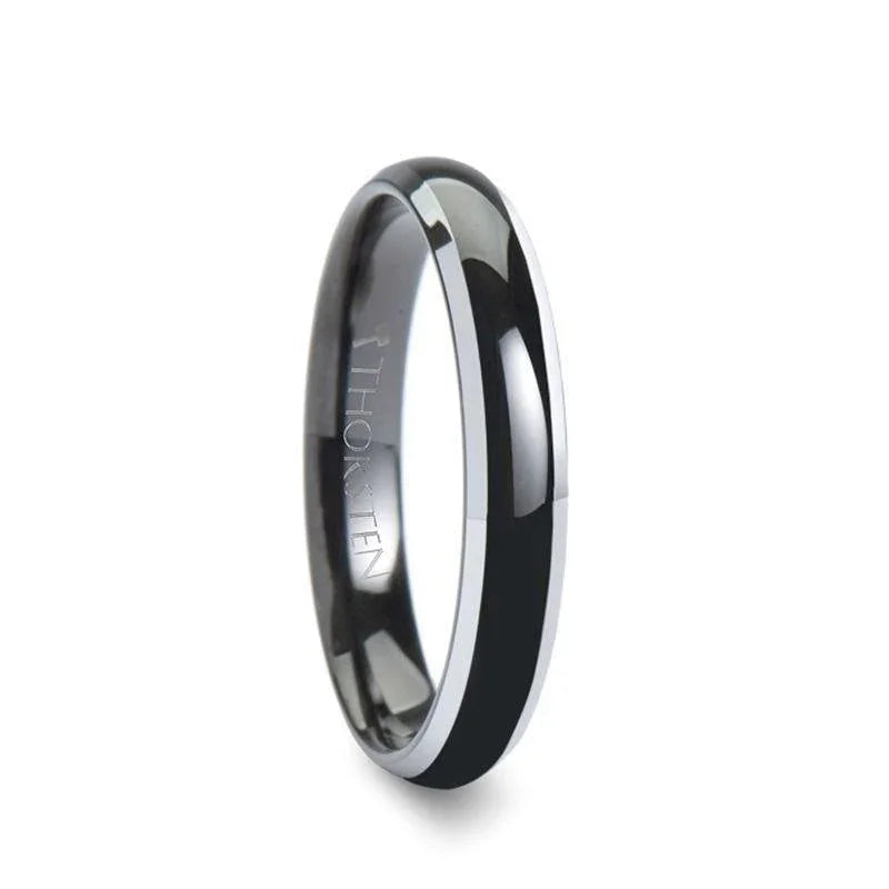 MASERATI Black Tungsten Ring with Polished Domed Beveled Edges (4mm–10mm)
