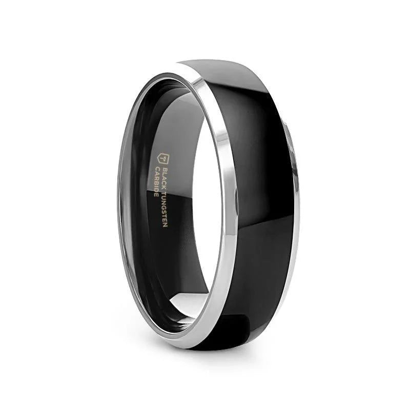 MASERATI Black Tungsten Ring with Polished Domed Beveled Edges (4mm–10mm)