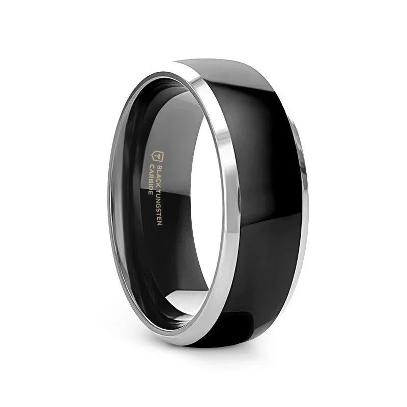 MASERATI Black Tungsten Ring with Polished Domed Beveled Edges (4mm–10mm)