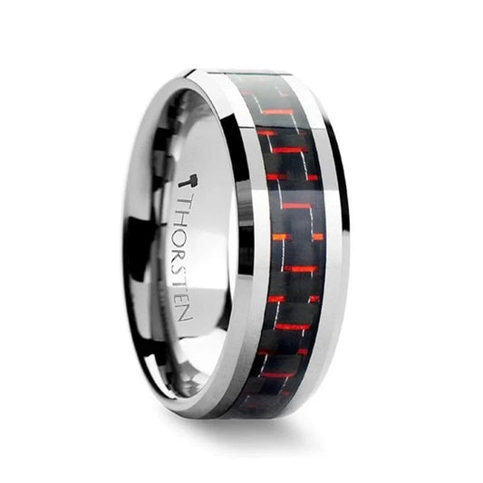 AURELIUS Tungsten Band Inlaid with a Black & Red Carbon Fiber - 6mm & 8mm
