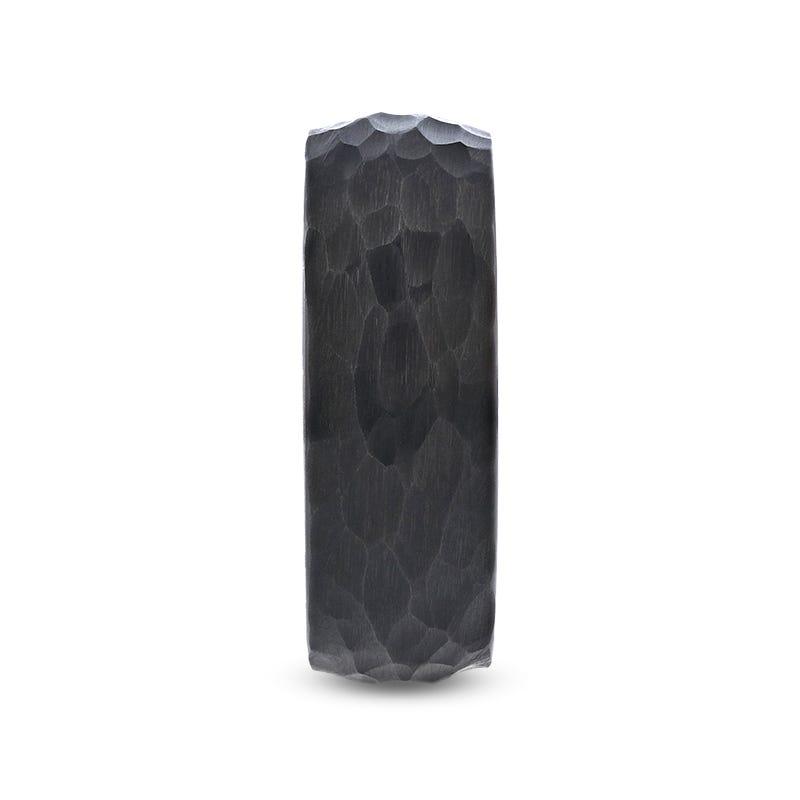 RENEGADE Domed Hammered Black Tungsten Carbide Wedding Band, Brushed Finish – 6mm or 8mm
