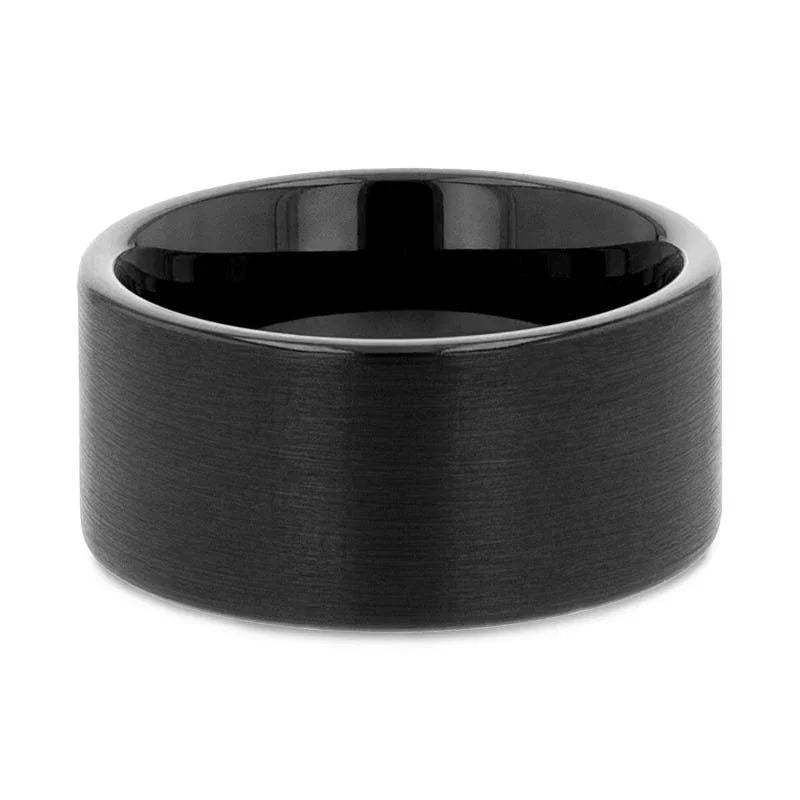 BALTIMORE Flat Black Tungsten Carbide Ring, Brushed Finish – 12mm