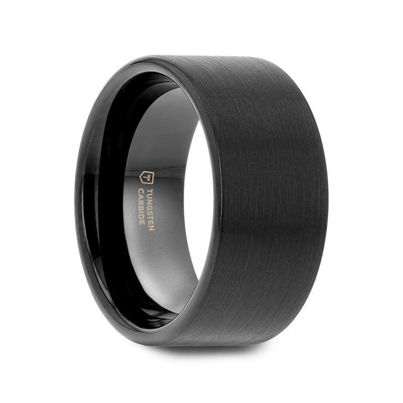 BALTIMORE Flat Black Tungsten Carbide Ring, Brushed Finish – 12mm