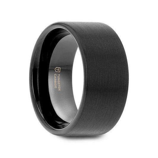 BALTIMORE Flat Black Tungsten Carbide Ring, Brushed Finish – 12mm