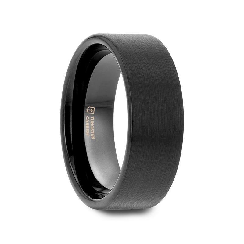 BALTIMORE Flat Black Tungsten Carbide Ring, Brushed Finish – 12mm