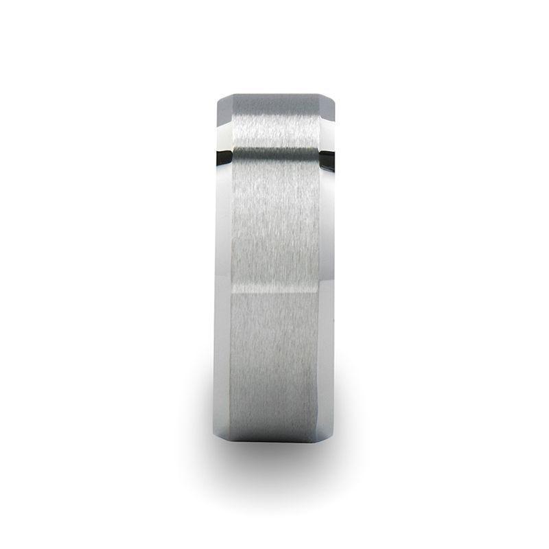 STERLING Square Shape White Tungsten Ring with Brushed Center, 8mm