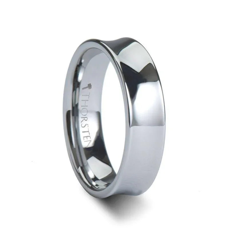 WASHINGTON Concave Tungsten Wedding Band with Polished Finish - 4mm to 8mm