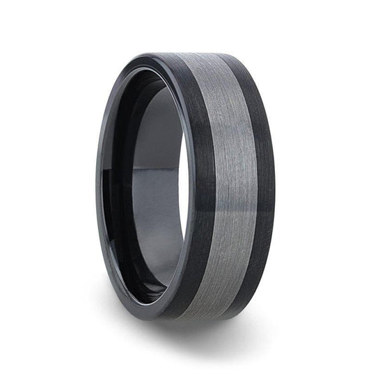 ENDAST Black Ceramic with Brushed Tungsten Inlay Wedding Band - 8mm