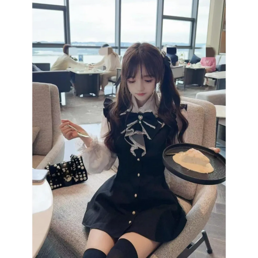 Black & White Bow Dress – Kawaii Lolita Preppy Vintage Style
