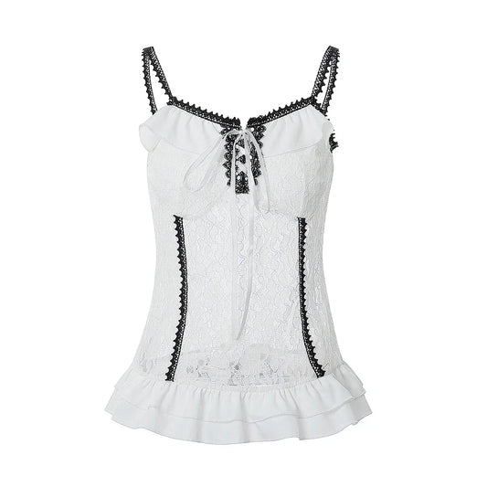 White Lace Grunge Cami Tank Top – Harajuku E-girl Punk Sleeveless Vest