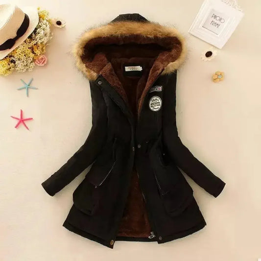 Women's Winter Cotton Jacket - Hooded Slim Fit Warm Parka