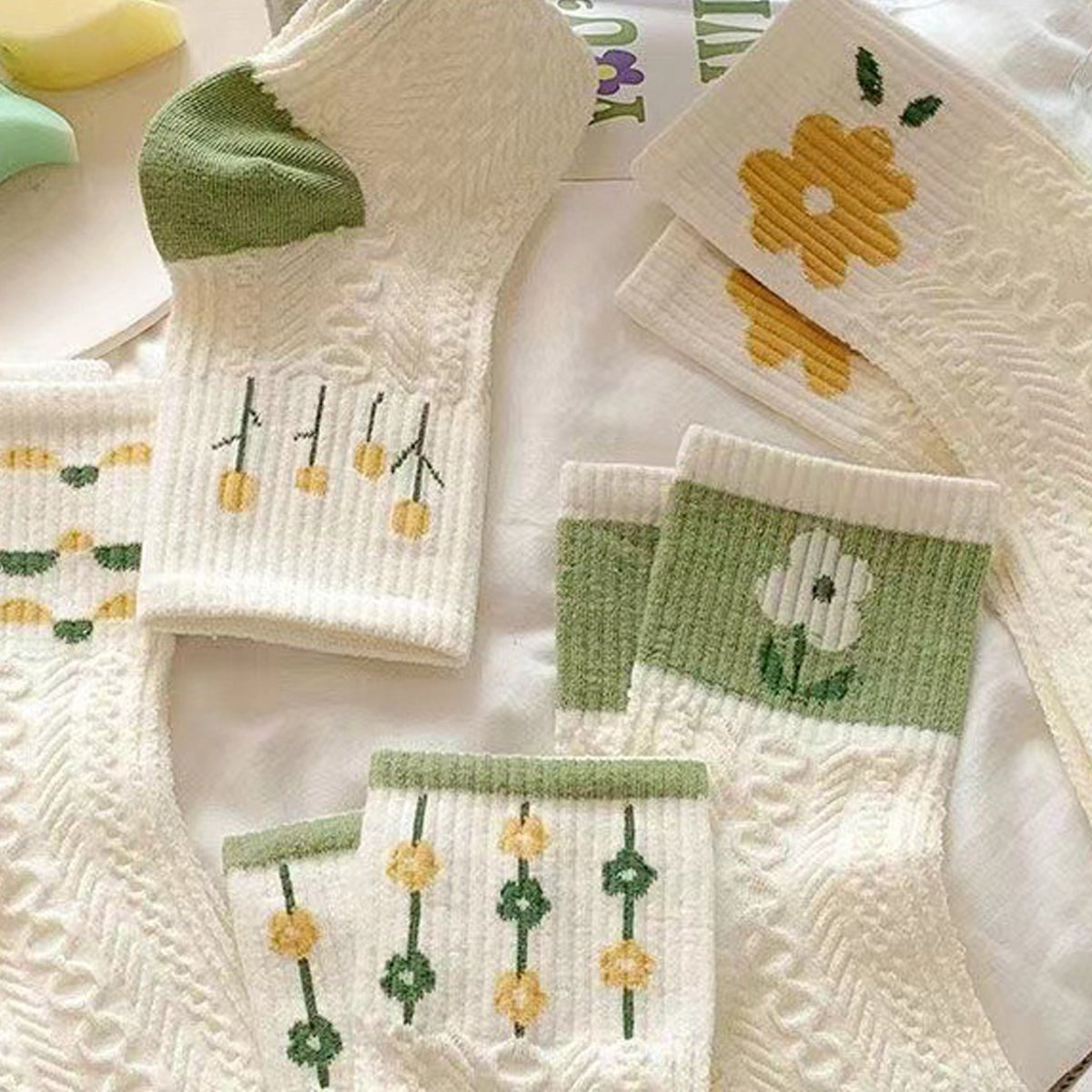 Women’s Floral Cotton Socks – 5 Pairs US Size 6–10 One Size Fits
