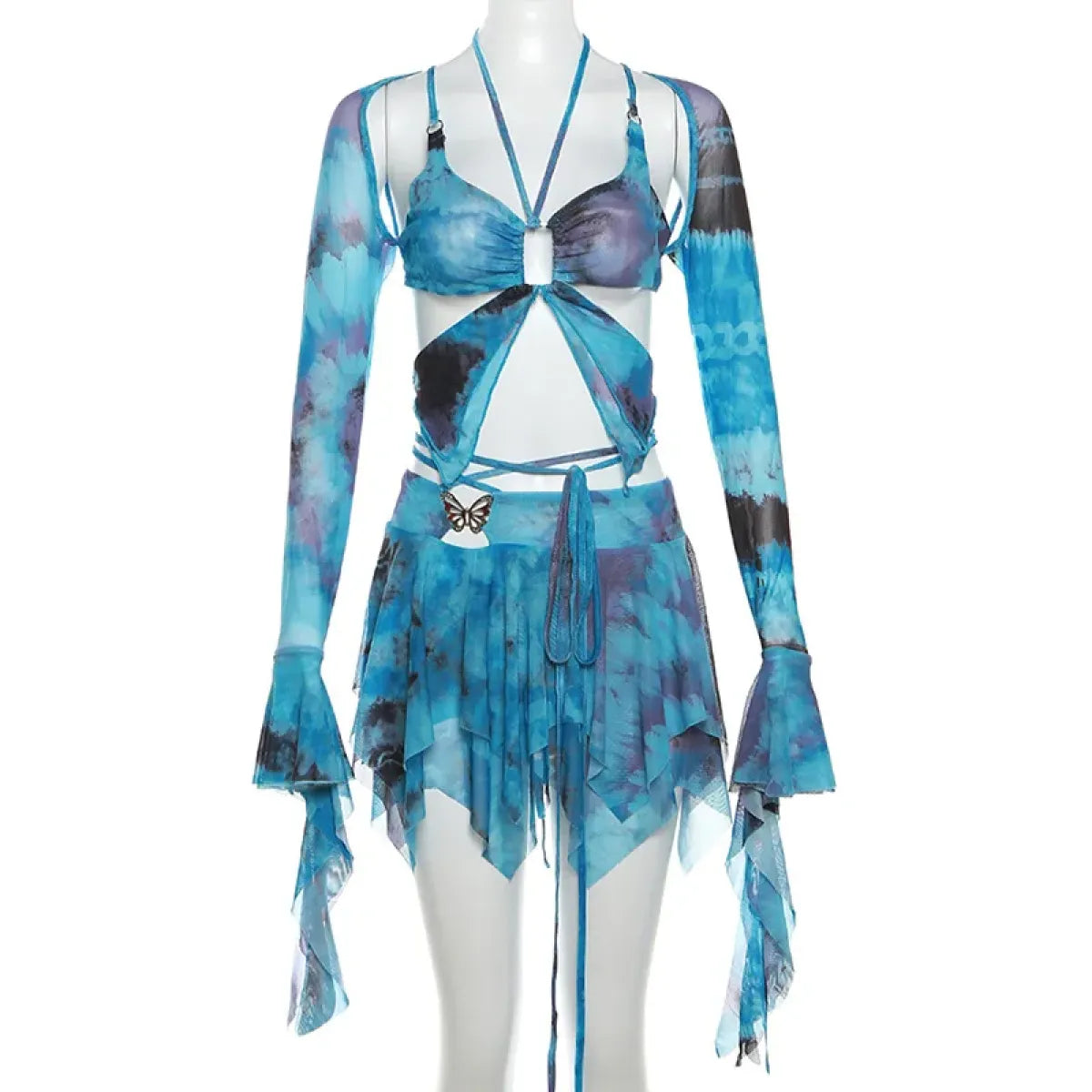 Tie-Dye Fairy Set – Butterfly Crop Top & Wrap Mini Skirt