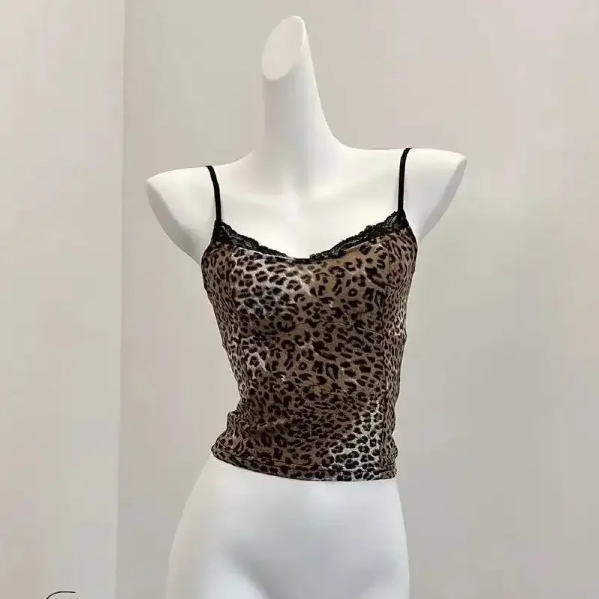 Leopard Print Lace Trim Cami – Y2K Aesthetic Vintage Tank Top