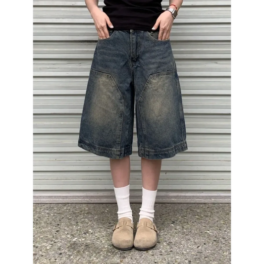 Y2K Baggy Denim Shorts – Vintage Wide-Leg Knee-Length Jeans