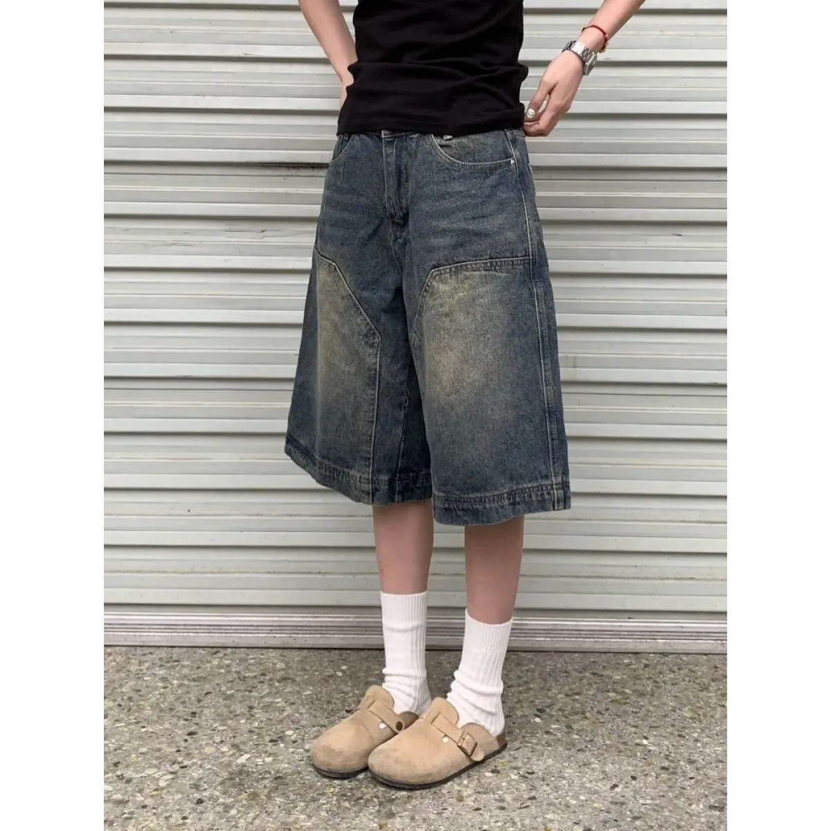 Y2K Baggy Denim Shorts – Vintage Wide-Leg Knee-Length Jeans