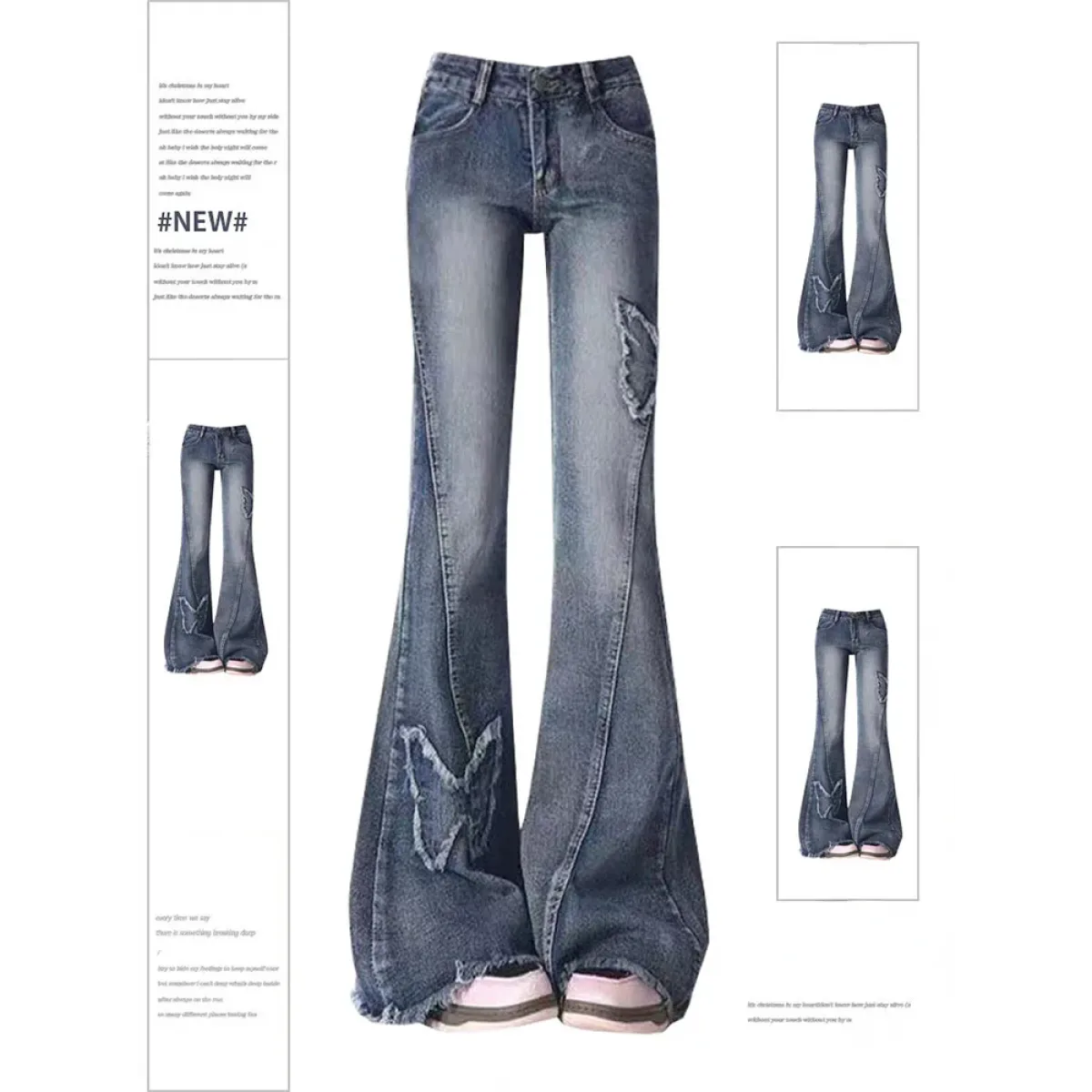 Y2K Butterfly Flare Jeans – 90s Vintage Low-Waist Denim