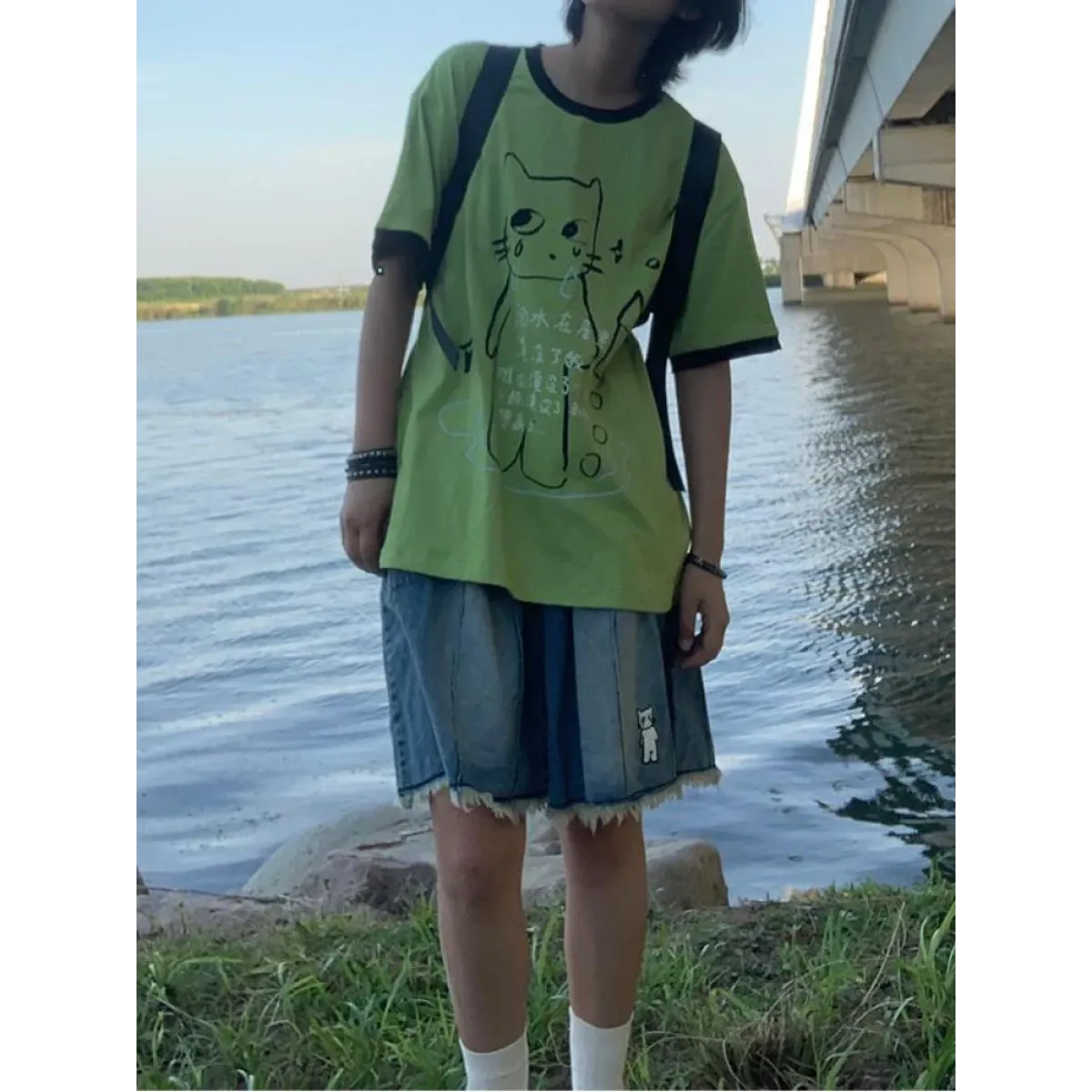 Green Harajuku Cat Print T-Shirt – Y2K Fairycore Grunge Tee