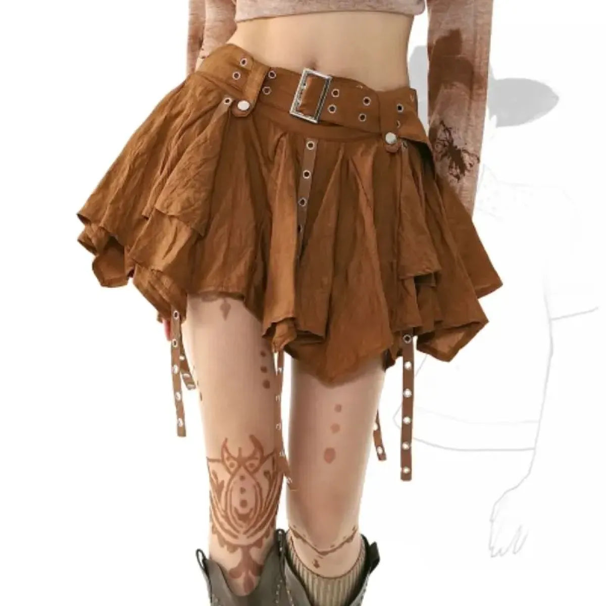 Harajuku Belted Pleated Mini Skirt – Y2K Gothic Aesthetic