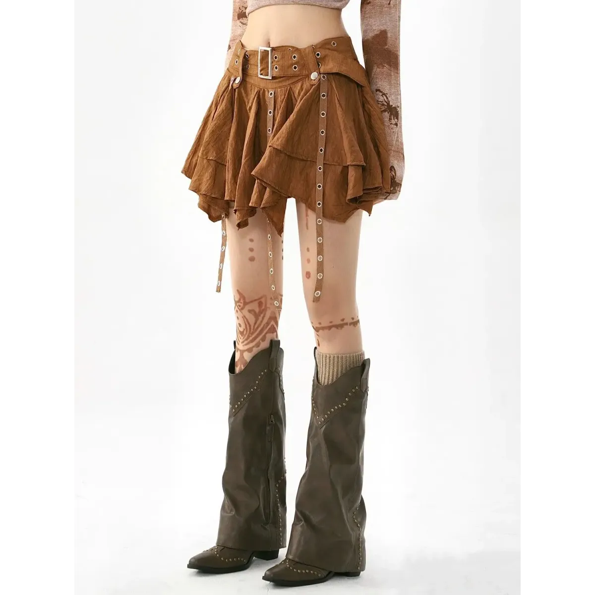 Harajuku Belted Pleated Mini Skirt – Y2K Gothic Aesthetic