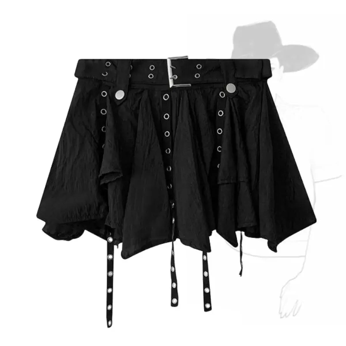 Harajuku Belted Pleated Mini Skirt – Y2K Gothic Aesthetic