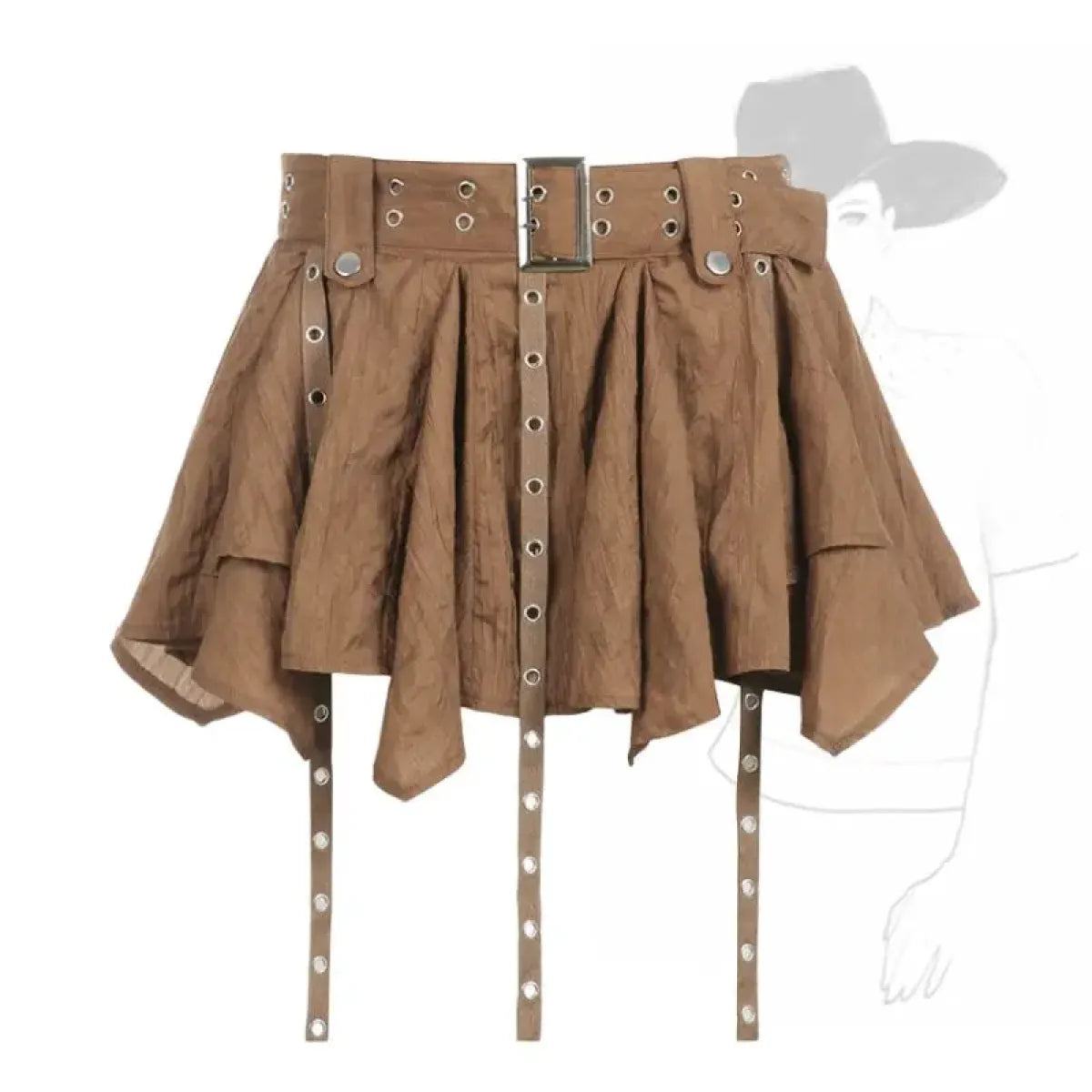 Harajuku Belted Pleated Mini Skirt – Y2K Gothic Aesthetic