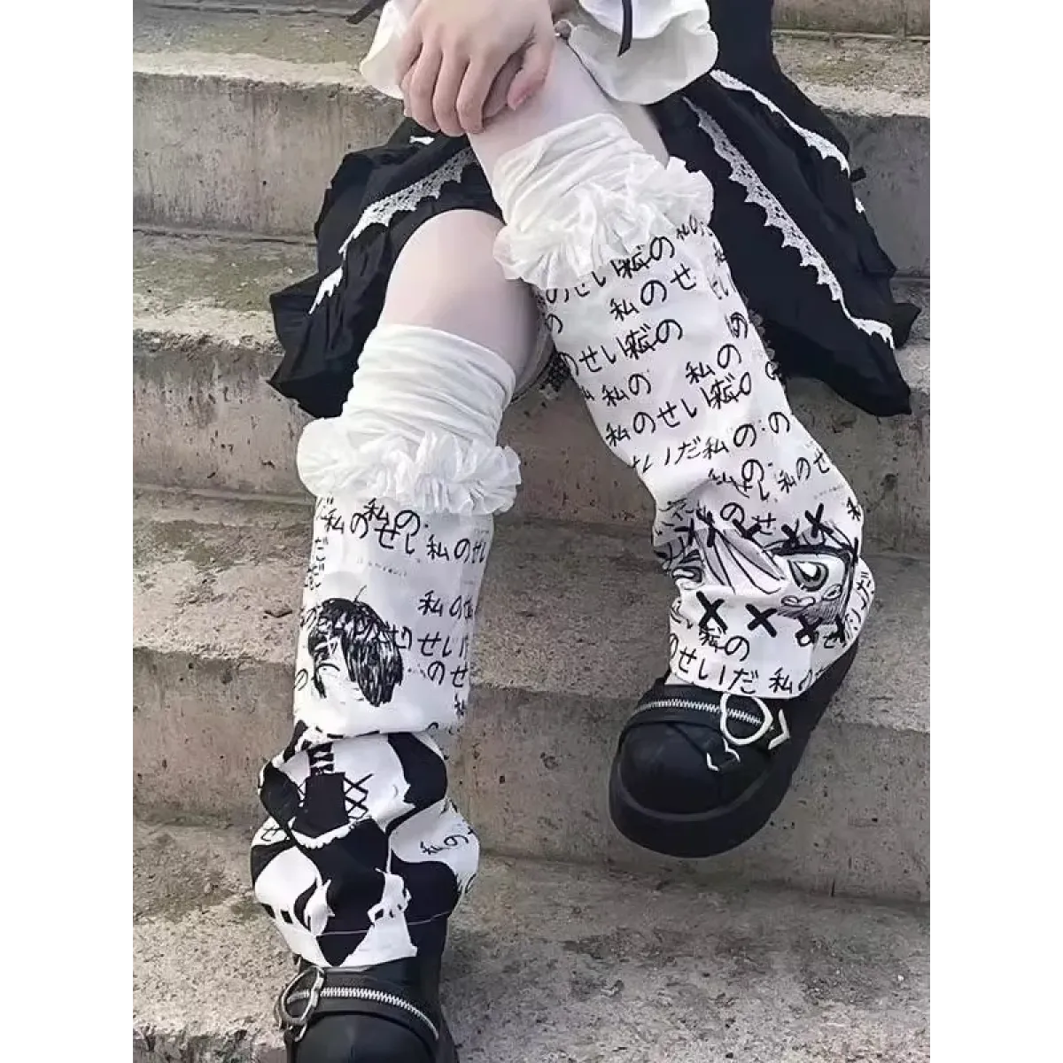 Harajuku Punk Print Leg Warmers – Y2K Gothic Cosplay Sleeves