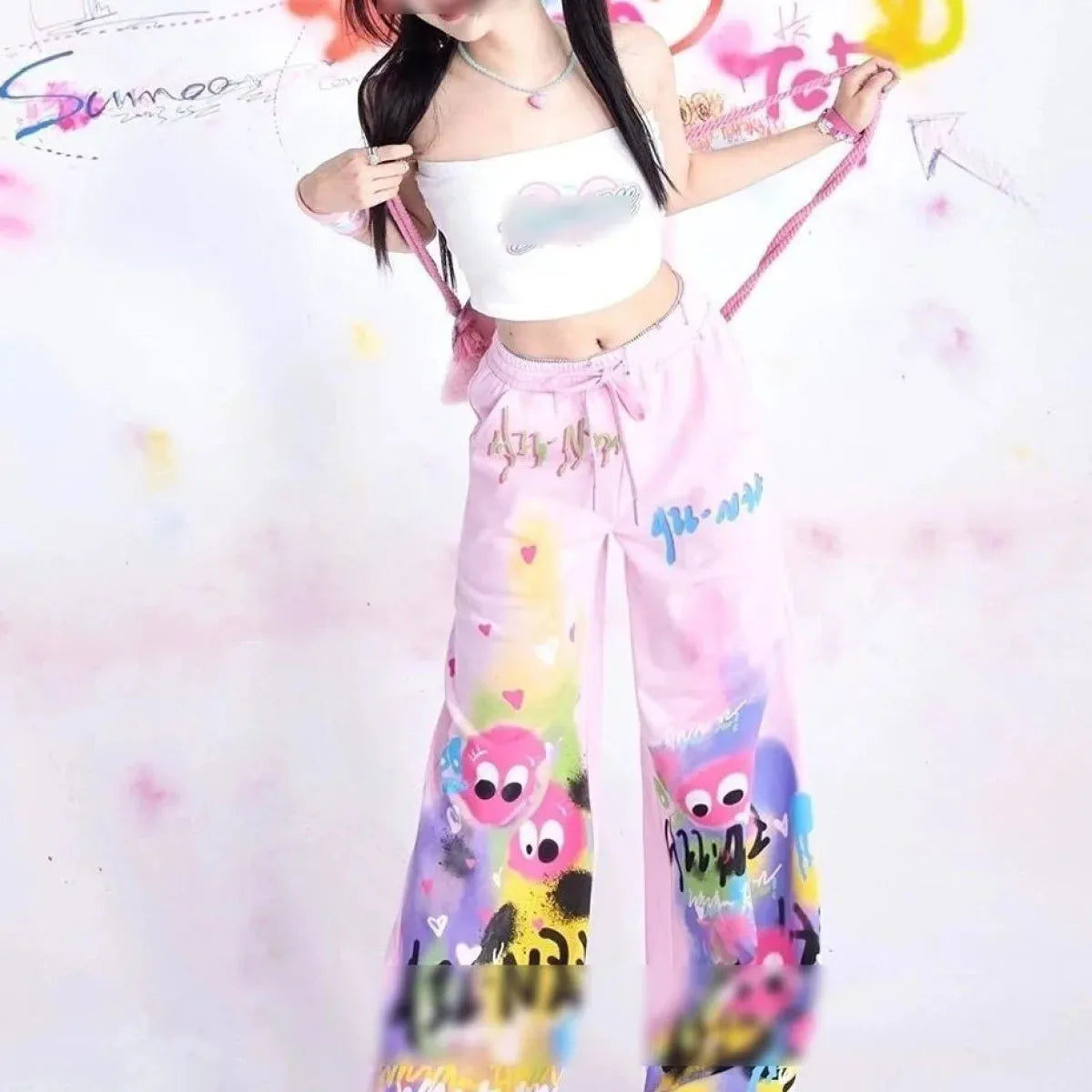 Graffiti Wide-Leg Pants – Y2K Harajuku Streetwear Aesthetic