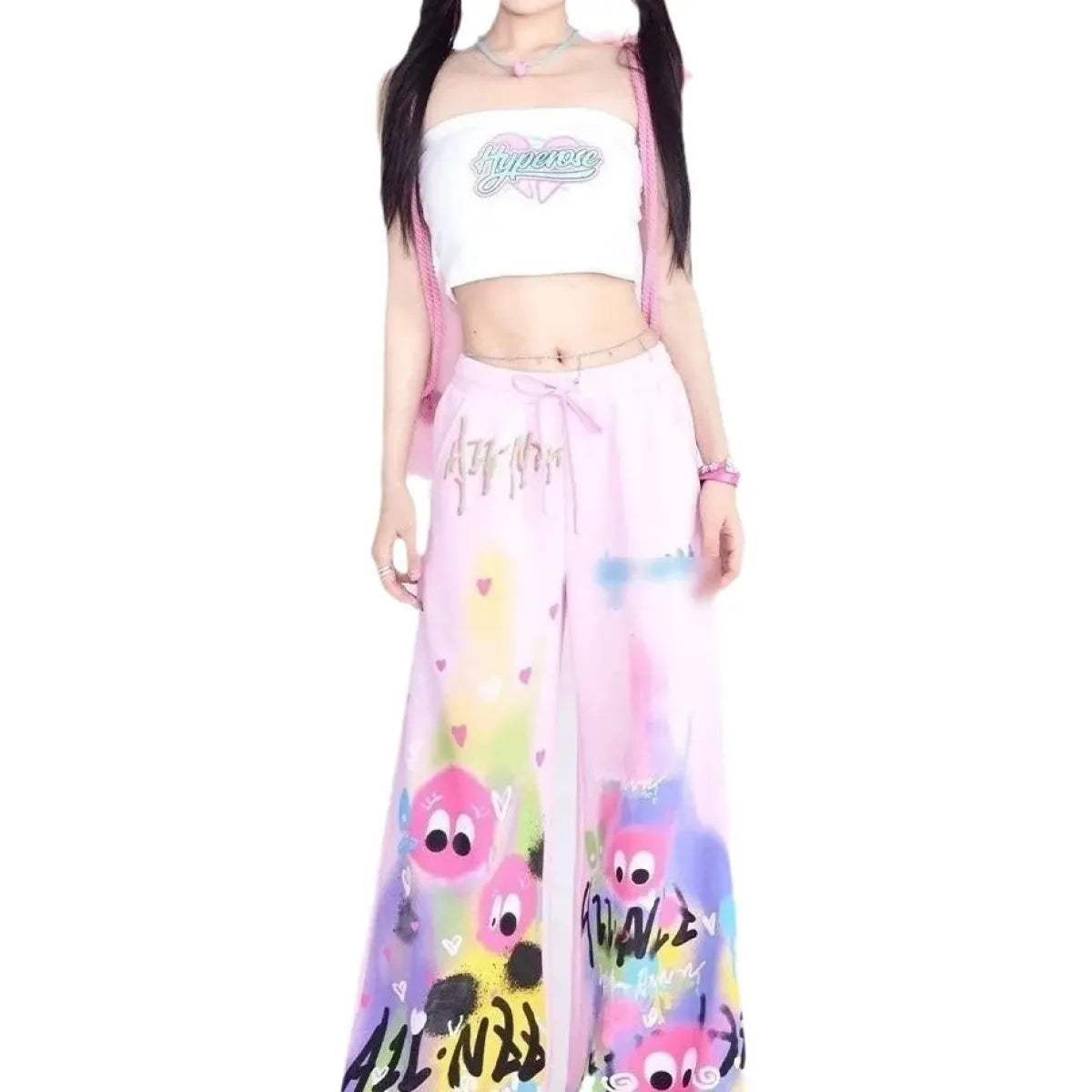 Graffiti Wide-Leg Pants – Y2K Harajuku Streetwear Aesthetic