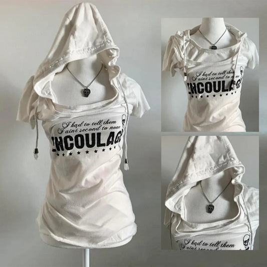 Y2K Punk Grunge T-Shirt – Hooded Slim Fit Retro Tee