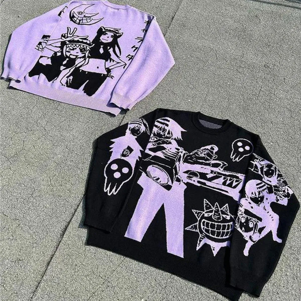 Harajuku Fashion Couple Sweaters - Y2K Retro Gothic Round Neck Tops