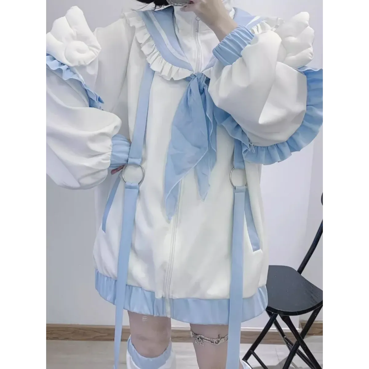 Sailor Collar Jacket – Y2K Sweet Harajuku Ruffle Coat