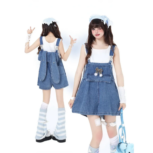 Kawaii Denim Overall Dress – Y2K Vintage Japanese Style
