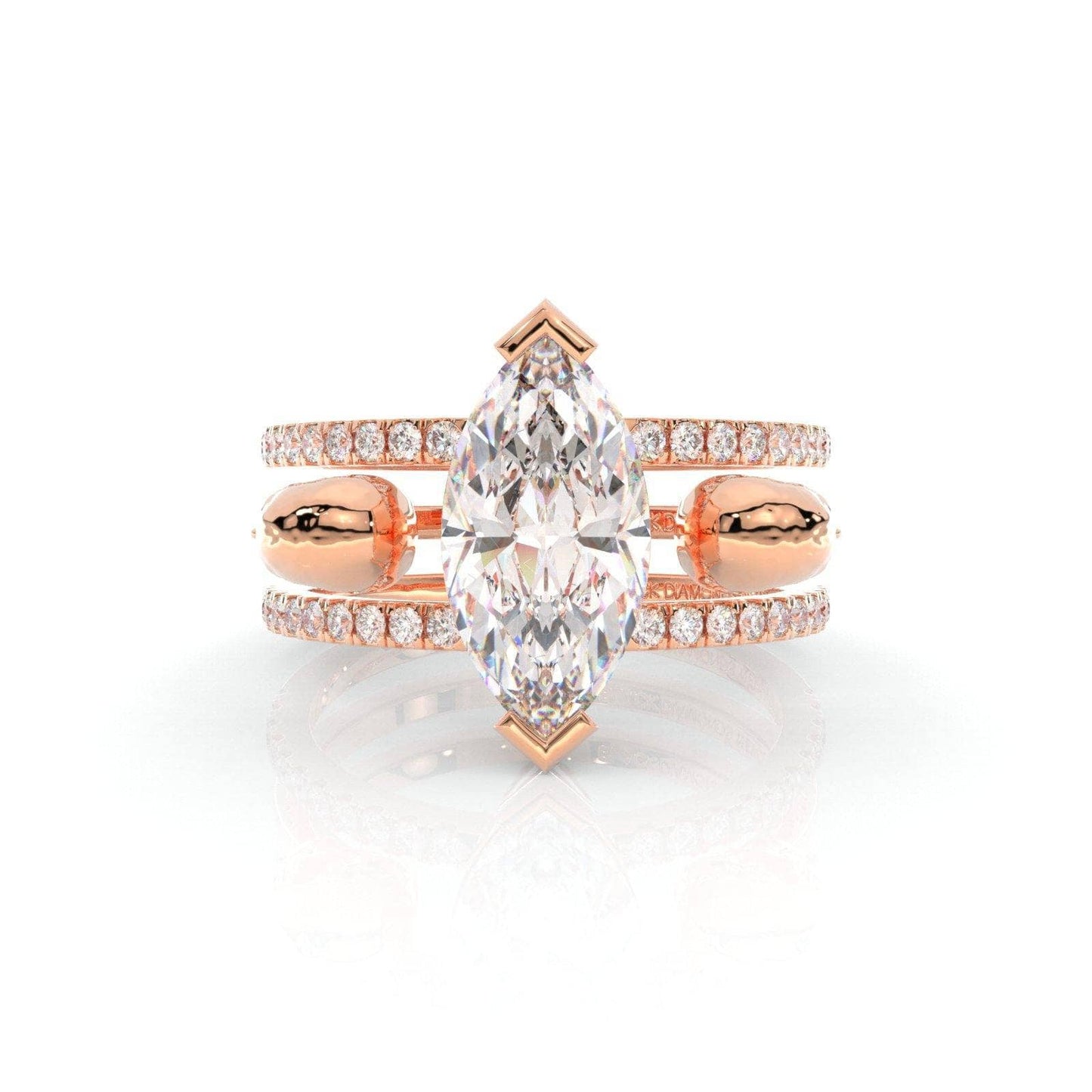 You & Me Rings- 14K Rose Gold Gothic Wedding Rings