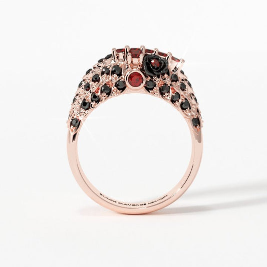 You're My Life- 14K Gold Skull, Cross Black Rose EVN™ and Diamond Gothic Promise Ring