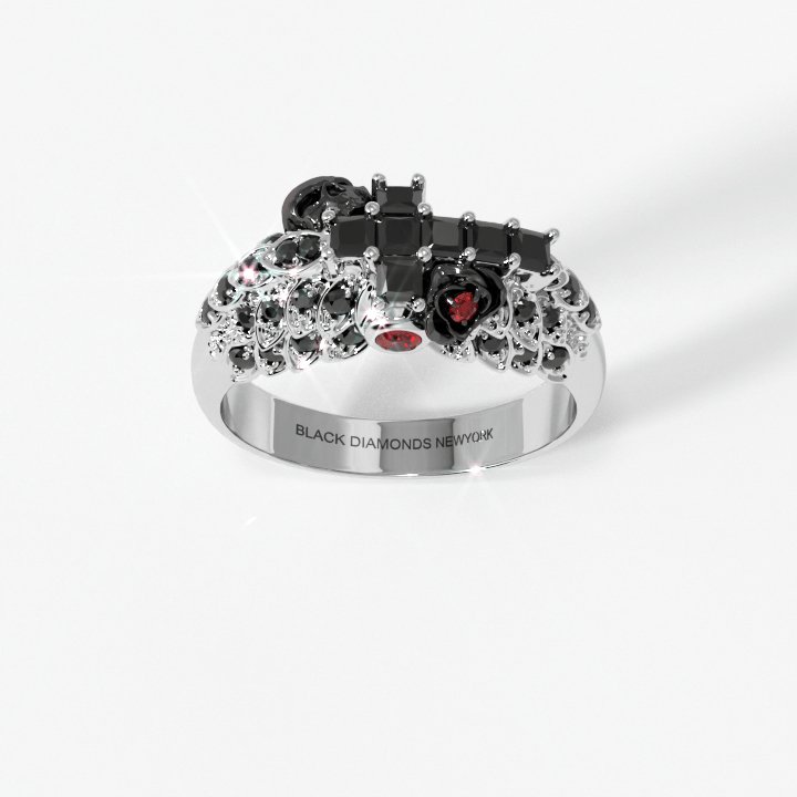 You're My Life- 14K Gold Skull, Cross Black Rose EVN™ and Diamond Gothic Promise Ring