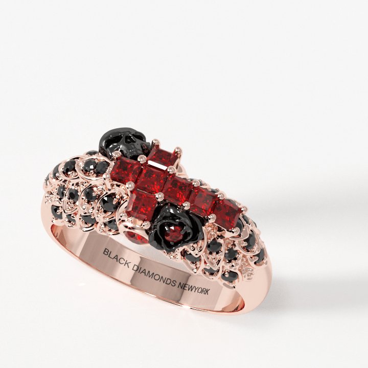 You're My Life- 14K Gold Skull, Cross Black Rose EVN™ and Diamond Gothic Promise Ring