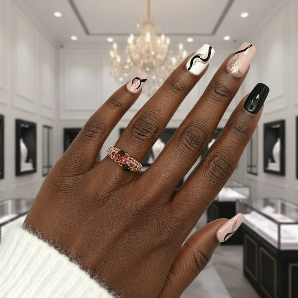 You're My Life- 14K Gold Skull, Cross Black Rose Diamond Gothic Promise Ring