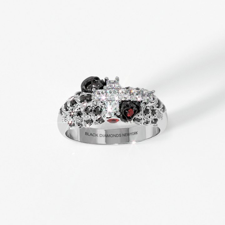 You're My Life- 14K Gold Skull, Cross Black Rose EVN™ and Diamond Gothic Promise Ring